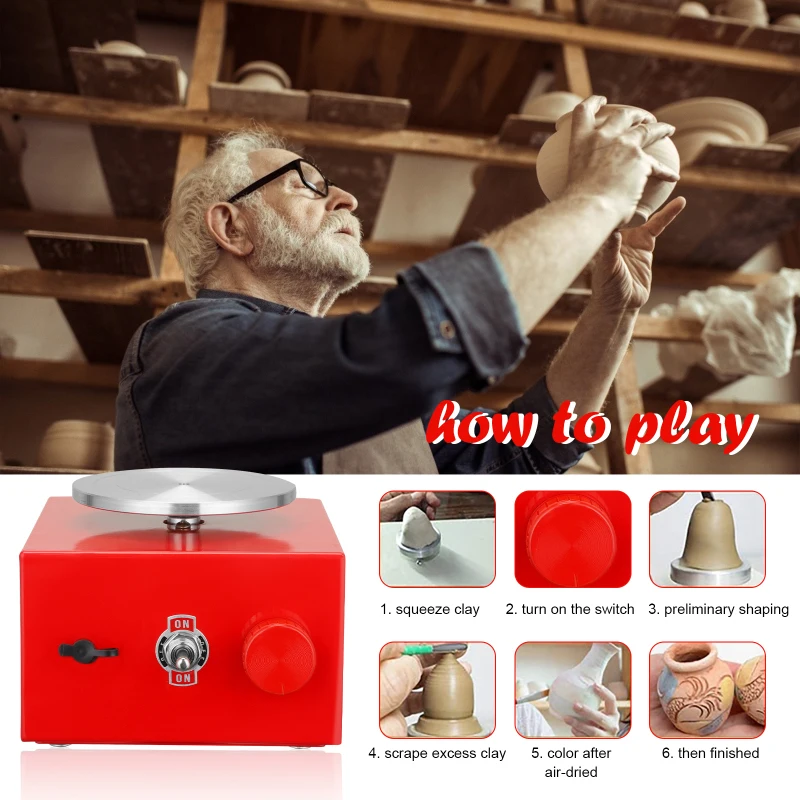

Mini Pottery Wheel 6.5cm 10cm Turntable Mini Pottery Machine Electric Pottery Wheel DIY Clay Tool With Tray For Ceramic Work