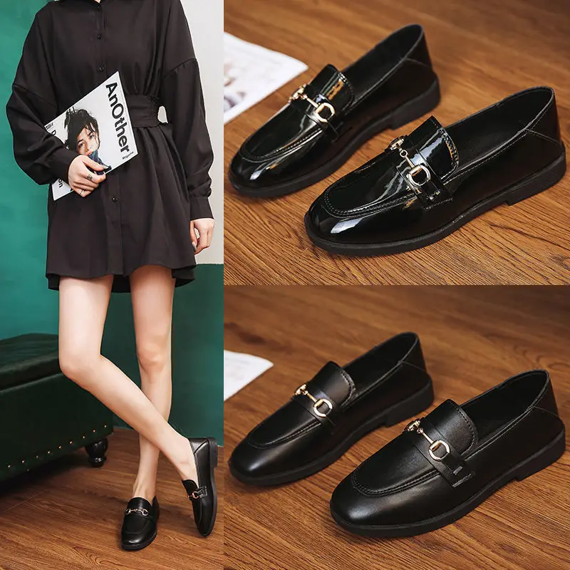 

2021 одна обувь в британском стиле, черные небольшие кожаные туфли, Женская весенне-осенняя одноэтажная рабочая обувь на среднем каблуке с кв...