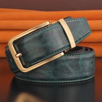 geometric pin buckle designer belt mens green belt fashion luxury brand formal casual cowhide belt high quality
