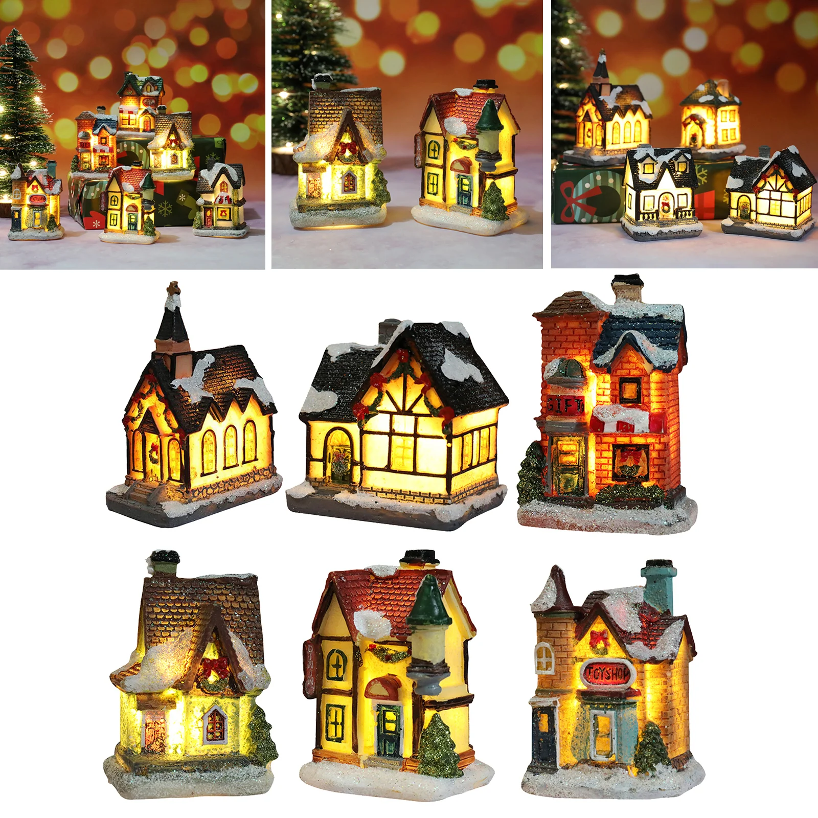6PCS Set di ornamenti natalizi casa delle bambole villaggio illumina la casa di natale festa invernale decorazione del giardino Set regalo per bambini