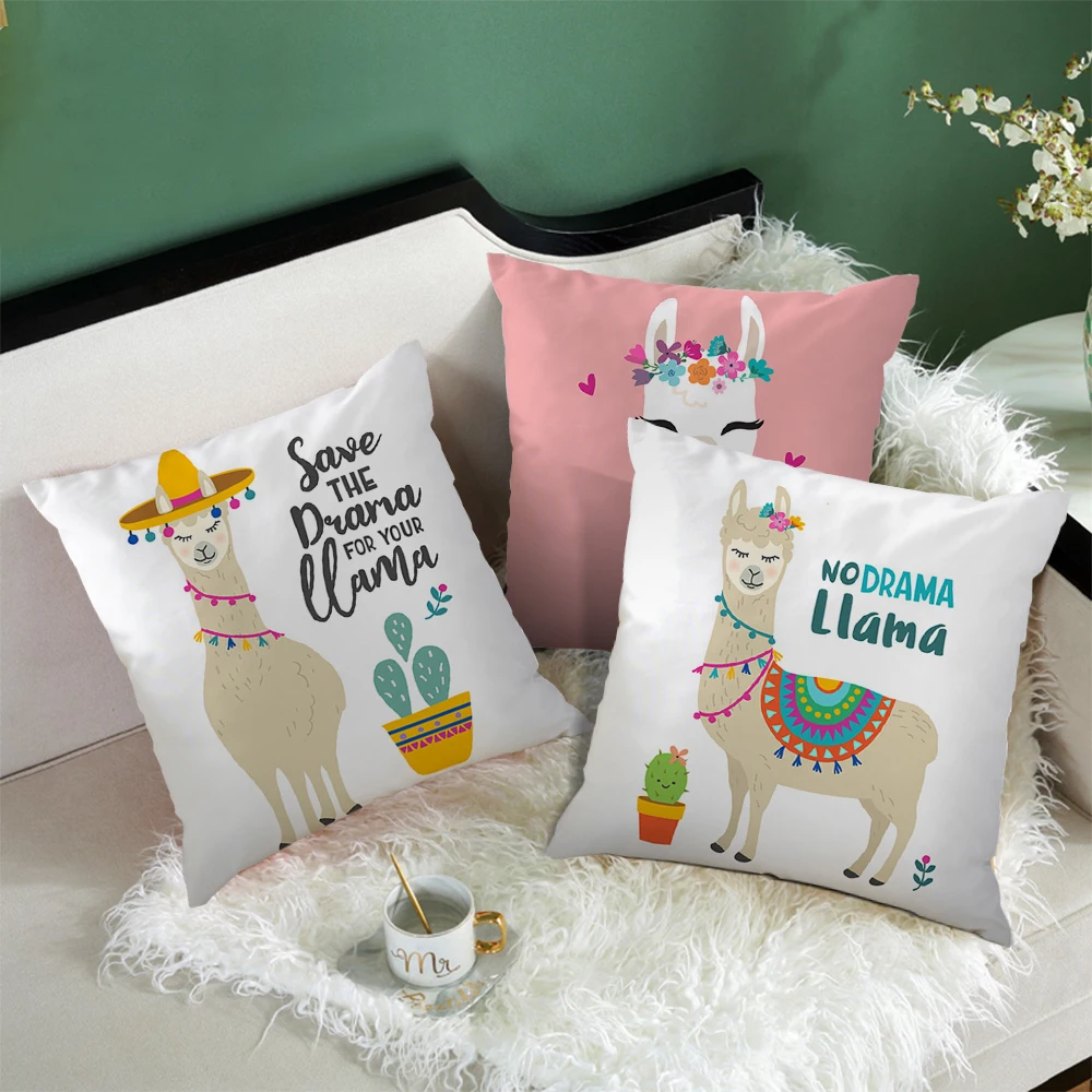 

Fuwatacchi Cartoon Cushion Cover Animal Alpaca Printed Pillows Cover Polyester Pillowcase for Home Sofa Decorative Pillows 45*45