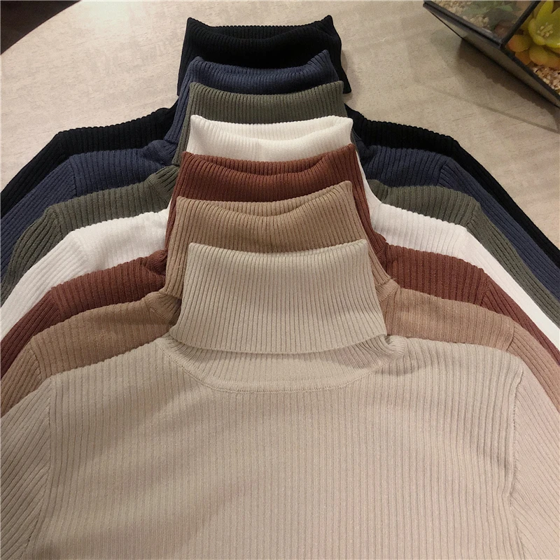 Осень-зима 2020 пуловеры с высоким воротником свитеры Базовая рубашка короткий