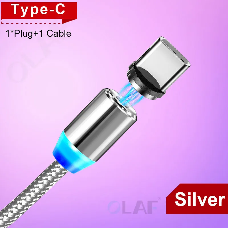 Магнитный usb-кабель Олаф для быстрой зарядки, кабель Micro USB type C, Магнитный зарядный кабель для мобильного телефона, usb шнур для iPhone X 7 samsung - Цвет: Silver For Type C