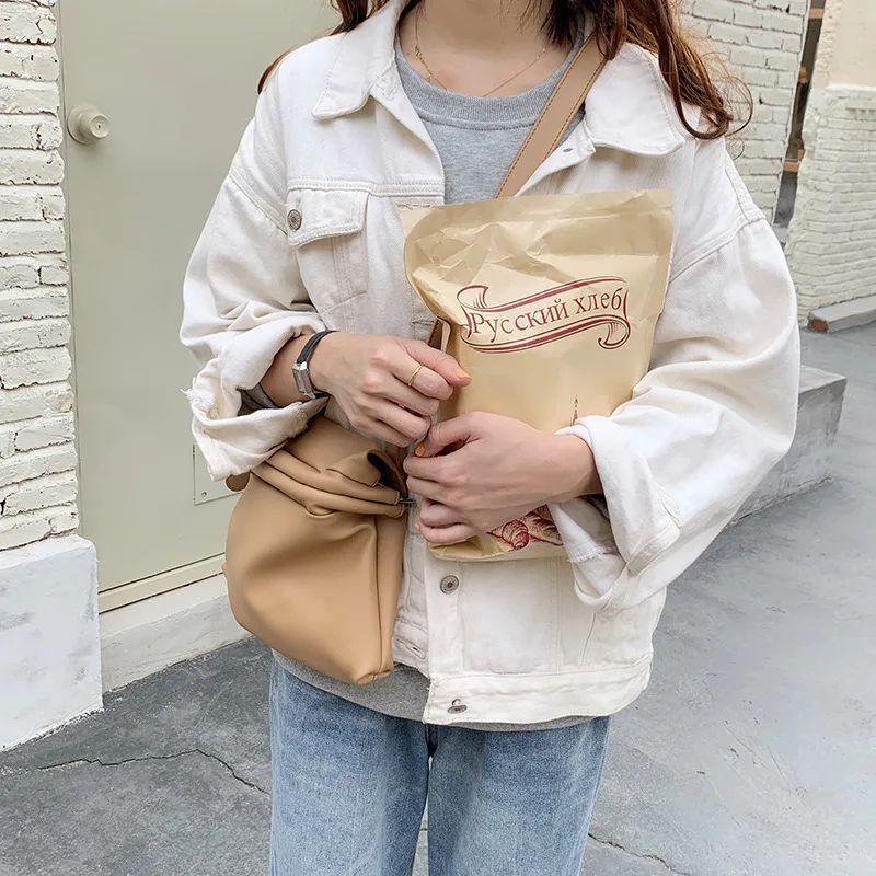 

Simple Ladies Soft Clip Bag Retro Female Dumpling Bag PU Leather Shoulder Bag Trend Messenger Bag Designer Handbag High Quality