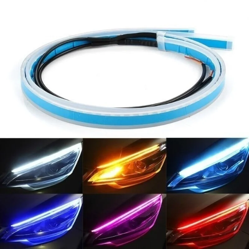 

Car Turn Signal Lamp 1pc 30/45/60cm Ultra Thin Double Color Car lighting Soft Tube LED Strip DRL Flowing Daytime Running Strip