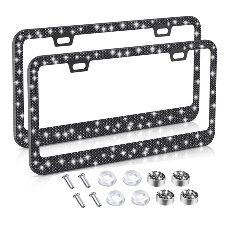 

Diamond-encrusted license plate frame Square hole point drill stainless steel license plate frame Rhinestone license plate frame