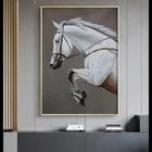 Современная Скандинавская Картина на холсте с изображением белой лошади для украшения стен
