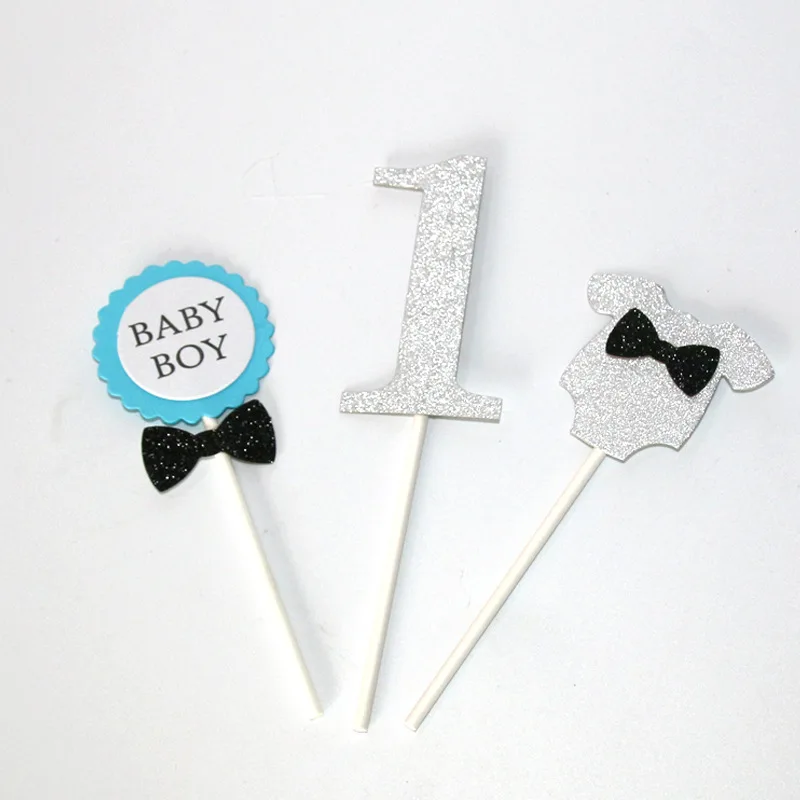 3pcs blue topper Счастливые шляпы для празднования первого дня рождения, декоративная крышка, один праздничный колпак, корона принцессы, 1-й 2-й 3-й год, детский аксессуар для волос - Цвет: 3pcs blue topper