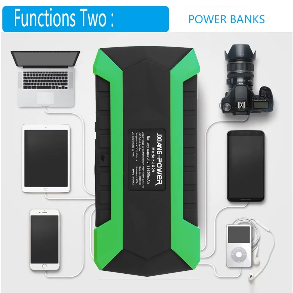 89800mAh 600A 12V 4USB автомобильный стартер, портативный автомобильный аккумулятор, зарядное устройство, аварийный внешний аккумулятор, пусковое устройство