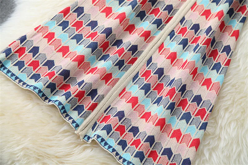 

Summer Fashion Runway Dress Womens Clothing 2020 New Turn Down Collar Sleeveless Geometric Patterns Zipper Knitted Dresses