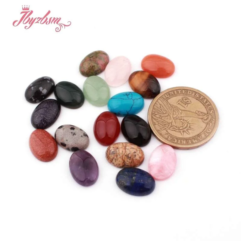 10x14mm Oval Beads CAB Cabochon Flatback Dome Undrilled Natural Stone For DIY Pandandt Earring Jewelry Making Craft 5pcs | Украшения и
