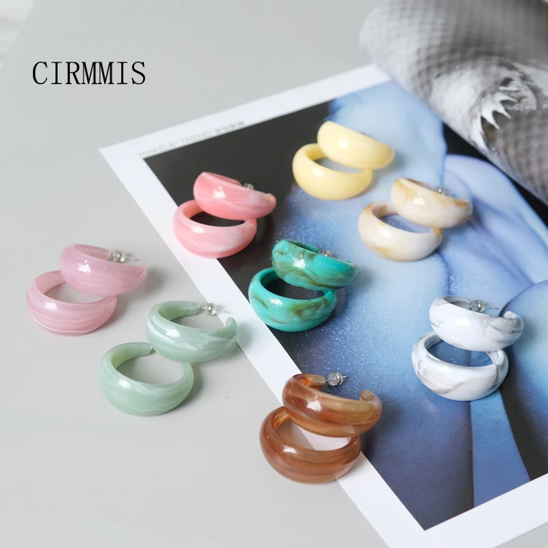 

CIRMMIS Fashion Acrylic Resin Silver Earrings for Women Vintage Blue Green Hoop Earring Trendy Party Handmade Jewelry Accessory