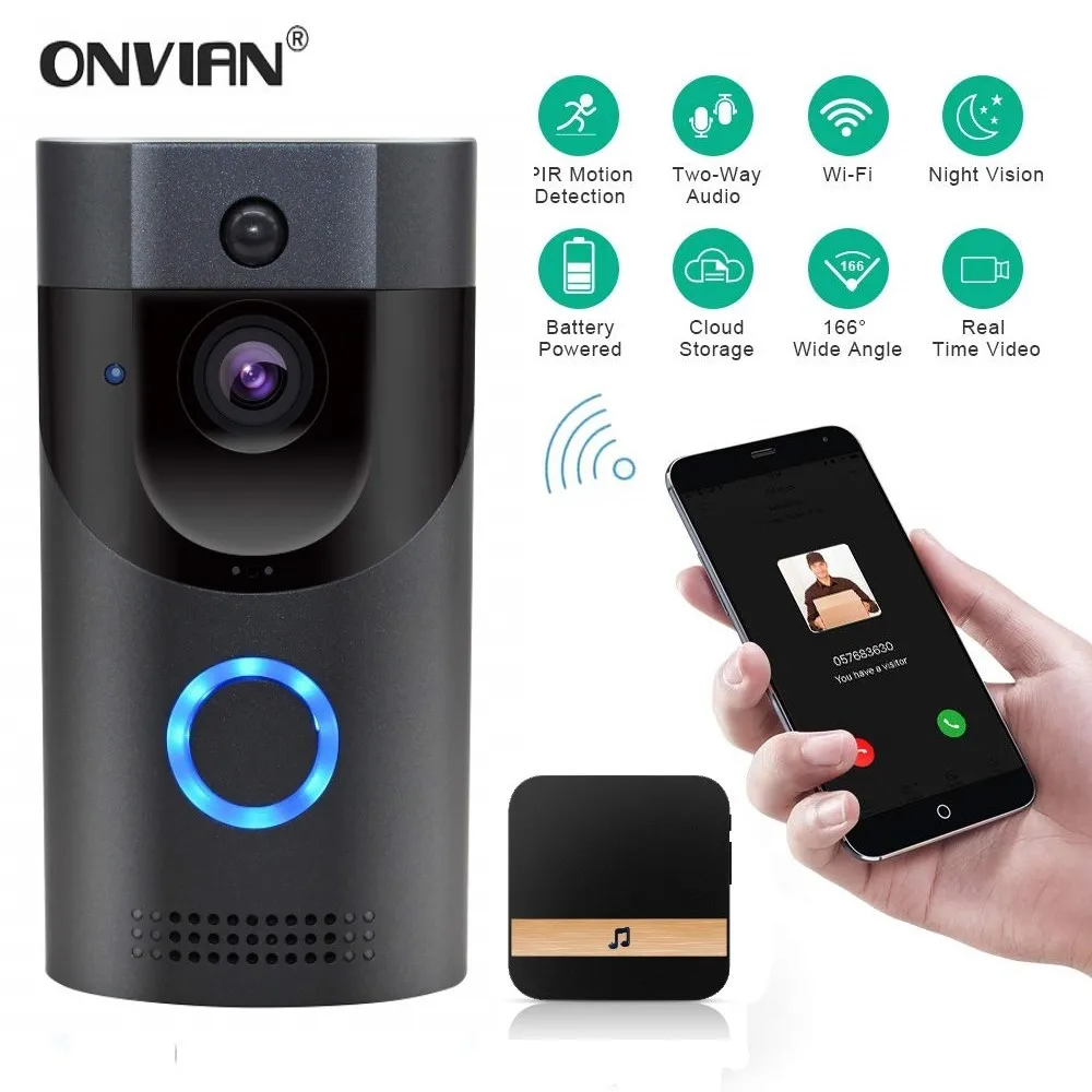 Дверной звонок onbian с Wi Fi Водонепроницаемая видеокамера умный IP видеодомофон
