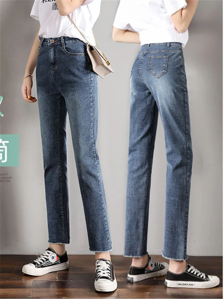 Джинсы женские летние новинка 2020 мешковатые прямые брюки потертые синие с