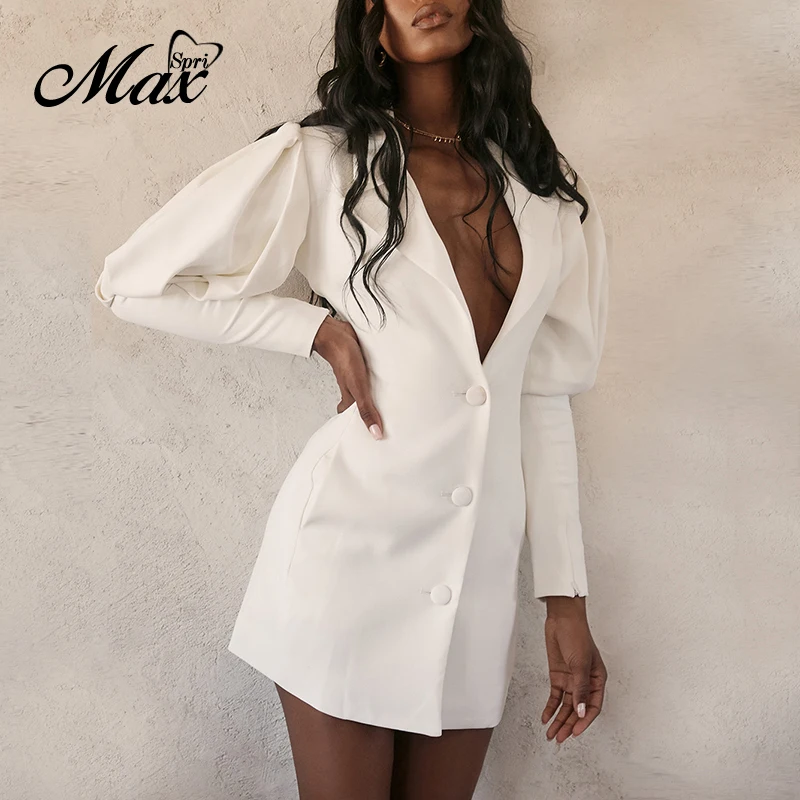 Женское вечернее мини-платье Max Spri белое офисное платье с v-образным вырезом и