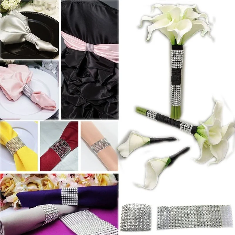 

10pcs Gold and Silver Napkins Ring Chair Buckles Wedding Event Decorative Crafts Diamond Bow Holder Handmade Party Items