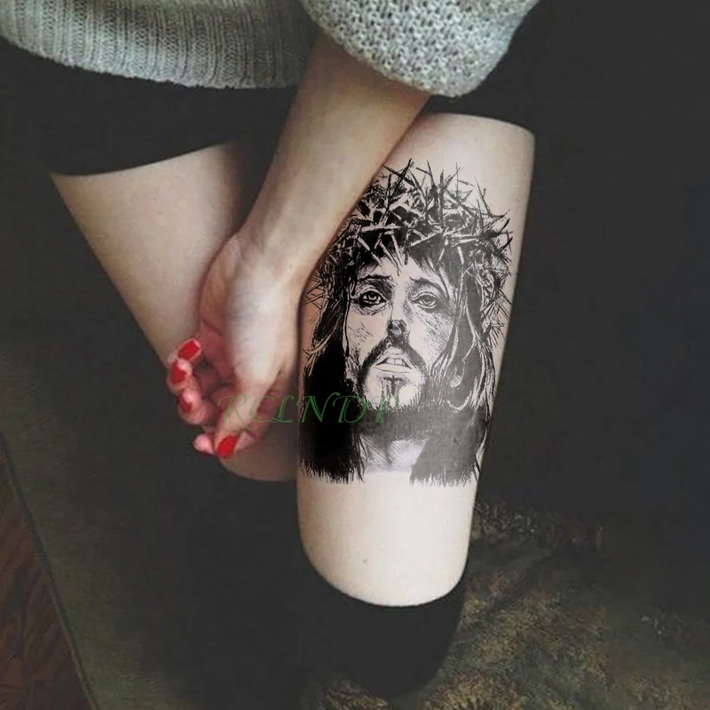 Водостойкая Временная тату наклейка Jesus Fake Tatto флэш для ног на спине большой
