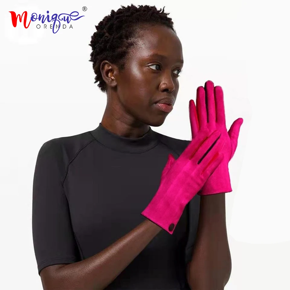 

2021 New Style Women Gloves Autumn Winter Warm Suede Heated gloves Touch Screen Buttons Full Finger Mittens Luva