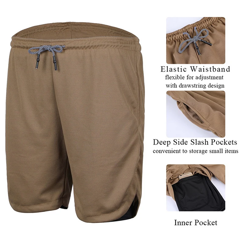 Gym Running Shorts Men Jogger Shorts Double-Deck Mens Fitness Bodybuilding Breathable Shorts Gym Fitness Quick Drying Sportwears