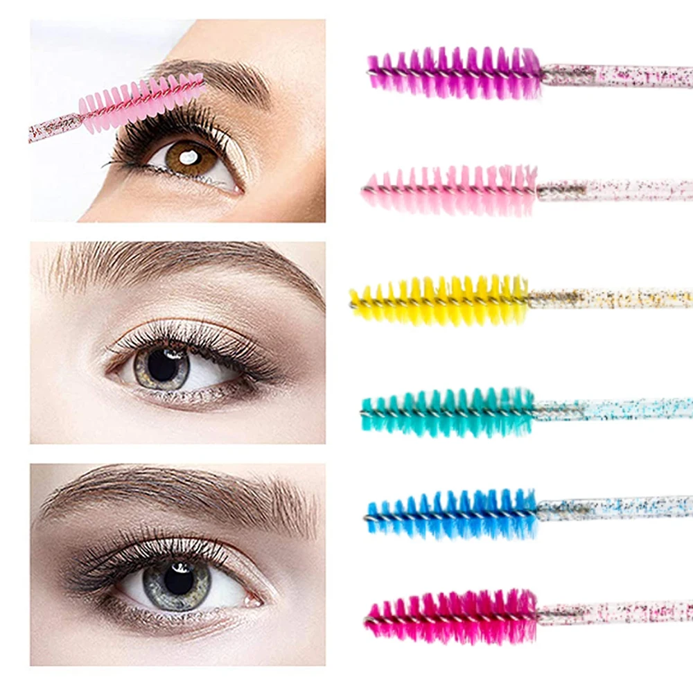 500pcs Disposable Eyelash Brushes Eyelash Mascara Applicator Crystal Eyelash Makeup Brush Eyelash Extension Tool Shiny Handle
