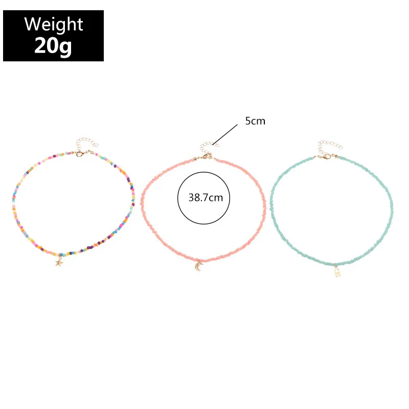

Fashion Boho Beads Choker Necklaces Womens Bohemian Neck Chain Candy Color Alloy Star Moon Pendant Necklace Jewelry For Girls