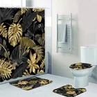 Черные и золотые тропические растения, Пальмовые Листья, занавески для ванной комнаты, набор для ванны, экзотические листья, коврики для ванной, коврики для туалета, домашний декор