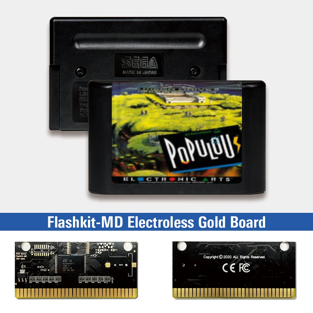

Populous - EUR Label Flashkit MD Electroless Gold PCB Card for Sega Genesis Megadrive Video Game Console