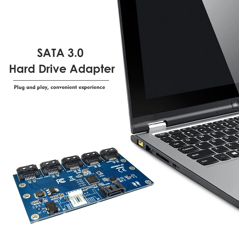 SATA 1 to 5 Hard Disk Riser Adapter Card Motherboard SATA Port Multiplier Support SATA3.0 Expansion Card