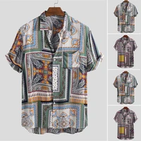 2020 summer vintage ethnic style men shirt loose printing button high quality short sleeve vacation beach hawaiian shirts camisa