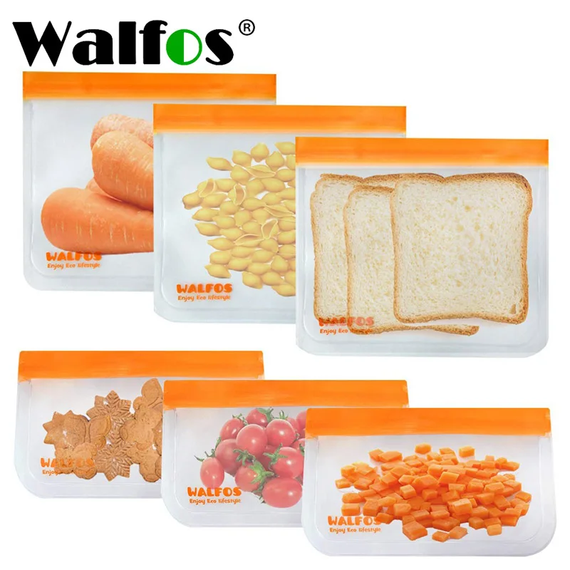 

Walfos Food Storage Bag Reusable Freezer Bag Ziplock Bag Leakproof Top Silicone Bag Zero Waste Kitchen Organizer FDA BPA Free