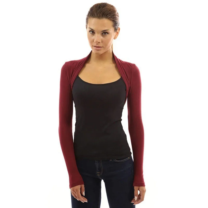 Женский эластичный Укороченный кардиган-болеро с длинным рукавом |