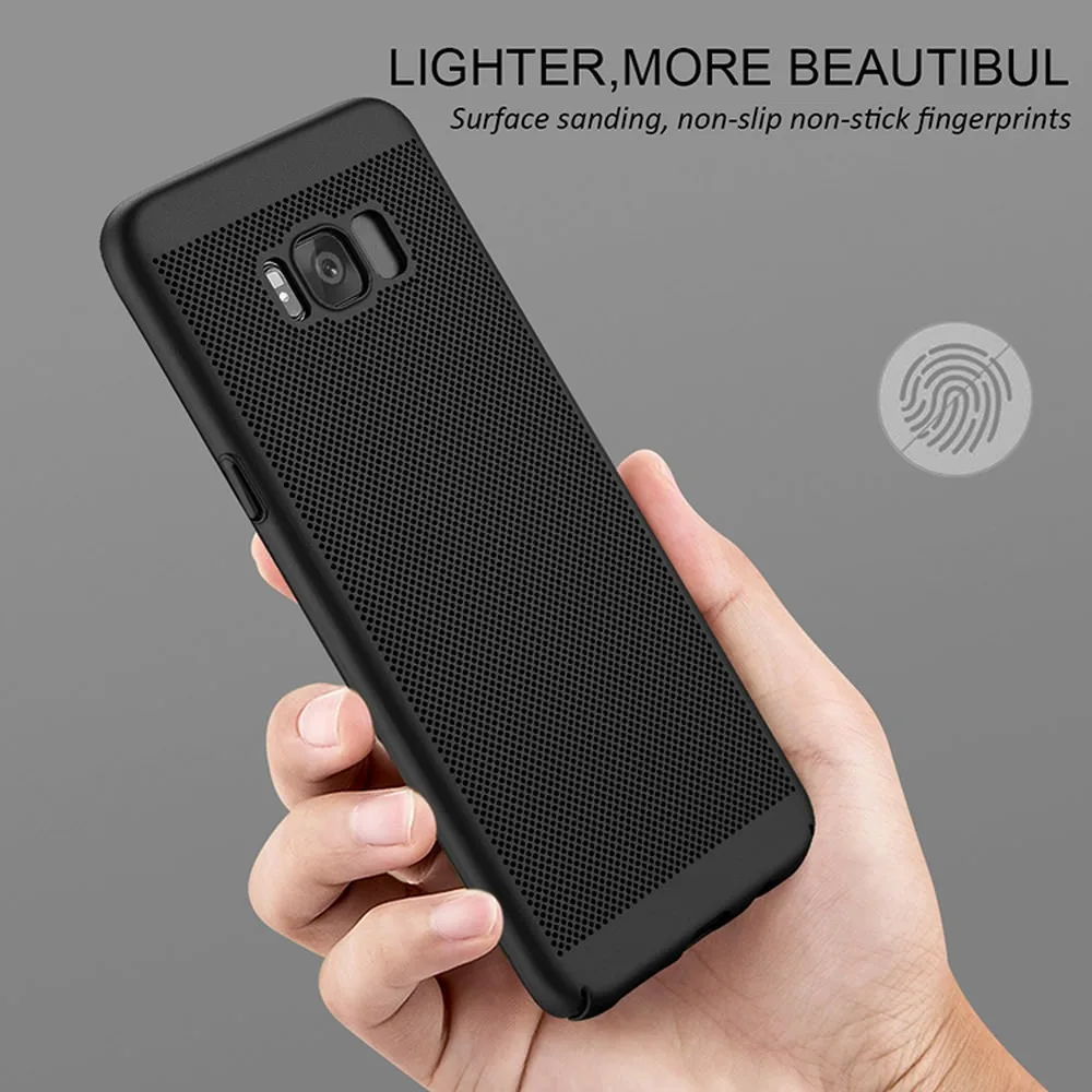 LAPOPNUT Mesh Radiating Ultra Slim PC Hard Back Bumper Phone Case for Samsung Galaxy S9 S8 Plus S7 Edge Breathable Coque Cover |