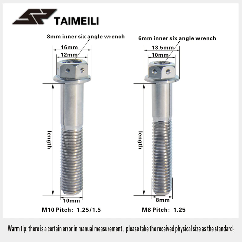 Титановый болт GR5 с фланцевой головкой внутри и снаружи шестигранной M10x20mm M10x90mm