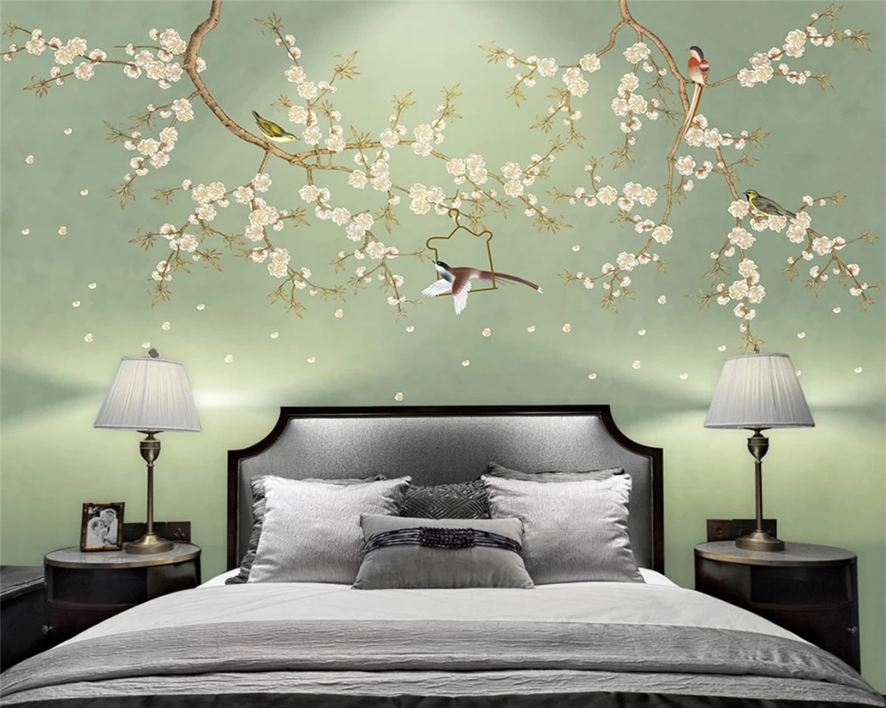 

Обои beibehang на заказ, ручная роспись, новый китайский цветок сливы, птица, фреска, мягкая сумка, декоративная живопись