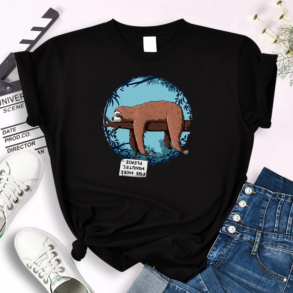 

T Shirts Womens Sleeping Folivora Cartoon Animal Printing Tops Female Oversized Round Neck Kawaii
