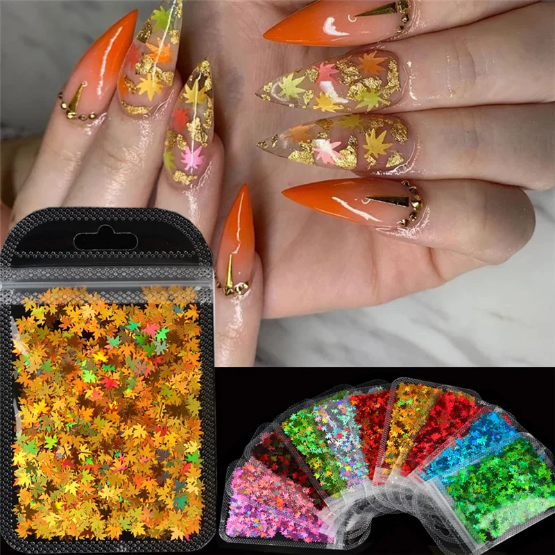 3D Glitter Maple Leaf Glitter Flake Manicure Nail Decoration Nail Sequins DIY Art Holographic Sparkly Paillette Stickers