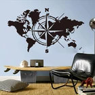 Виниловая наклейка на стену с большим компасом, картой мира