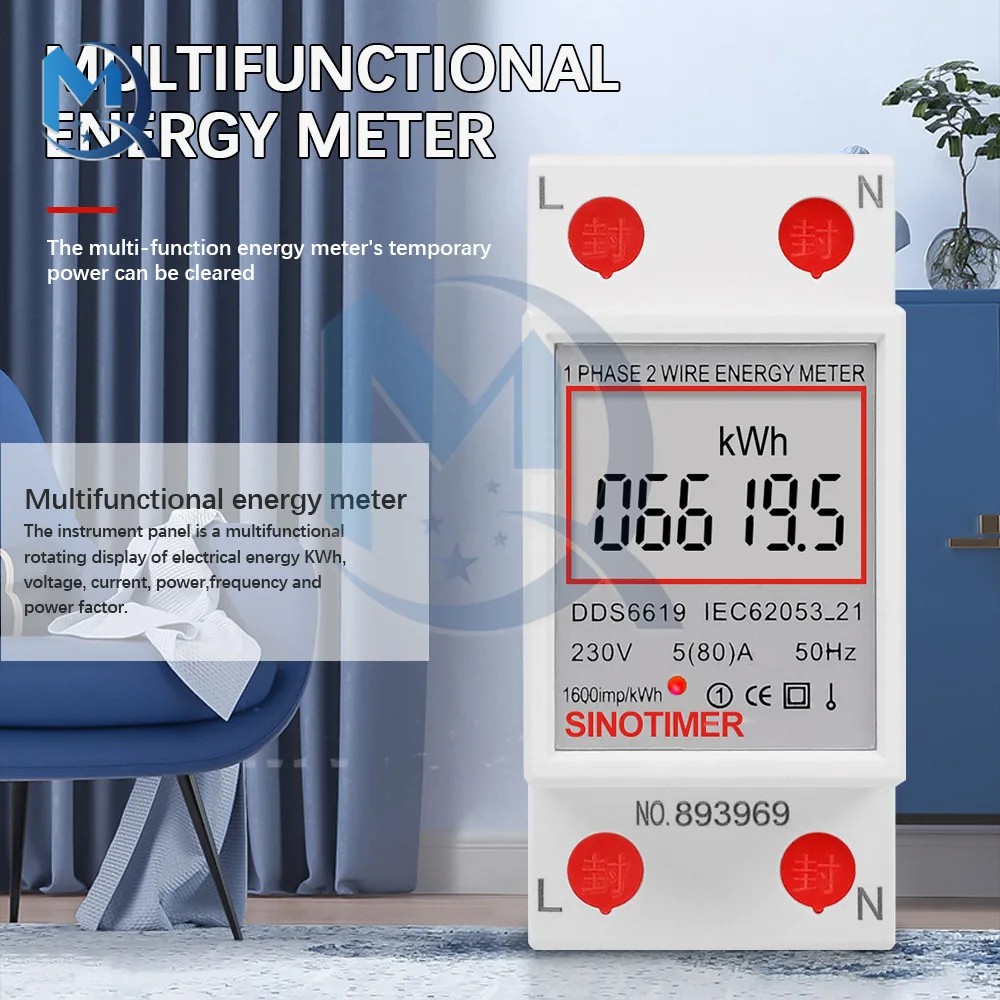 

DDS6619 Watt-hour Meter 5 (80) A 230V Single-phase Rail Type Electric Energy Meter LCD Digital Display Watt-hour