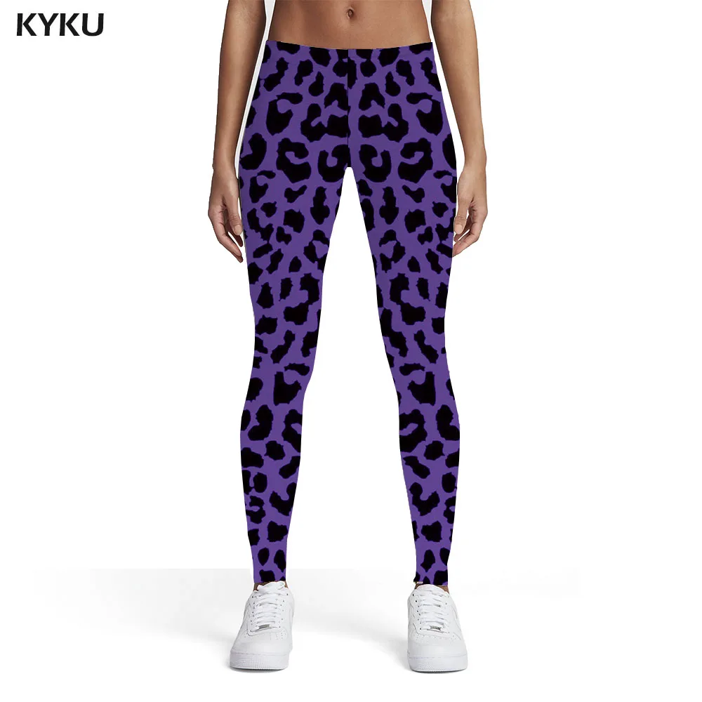 KYKU Leopard Leggings Women Purple Trousers Harajuku Spandex Hip Hop Sport Womens Leggings Pants Casual Slim Summer Pencil