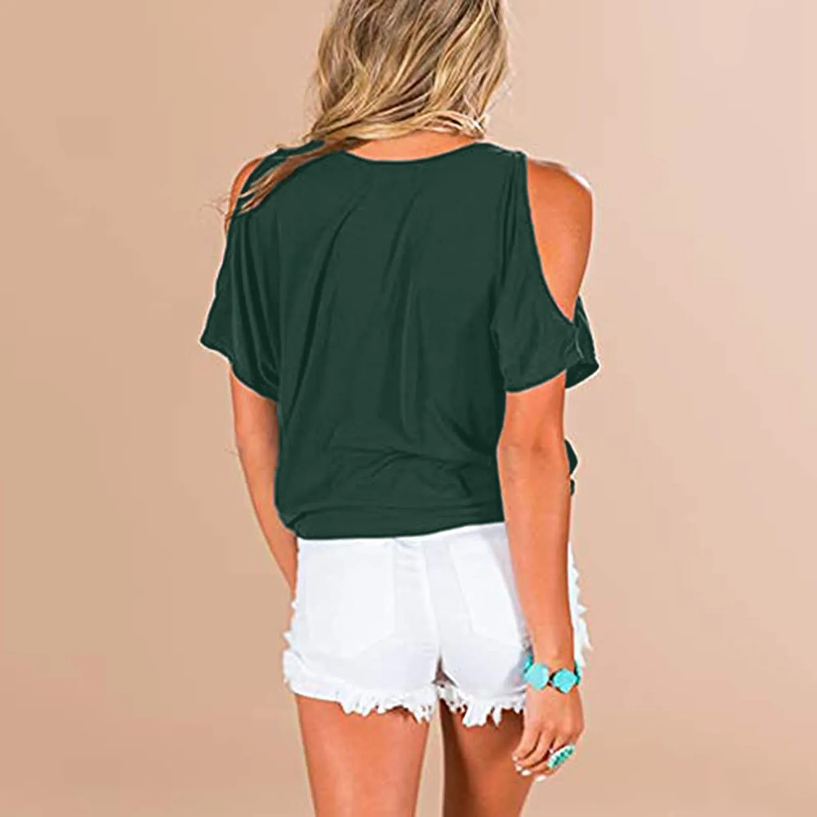 

40# Elegant Strapless Blouse Women Solid Color V-neck Off Shoulder Hem Shirt Short Sleeve Pullover Top Femme Blusas Y Camisas