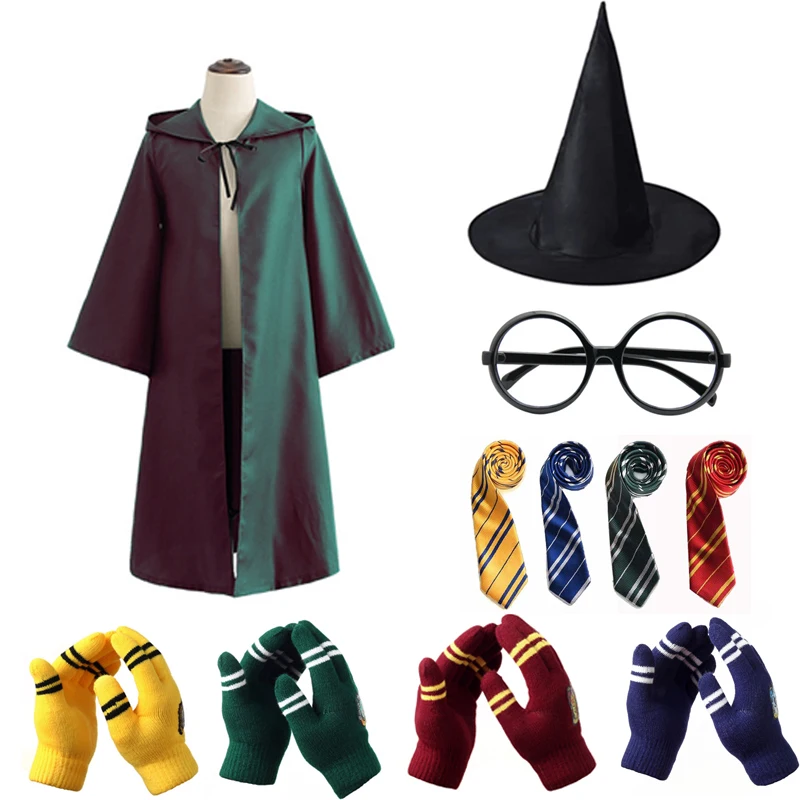 

Волшебный шарф для взрослых школьный косплей костюм, плащ, шапка, очки для мальчиков и девочек, разноцветные полоски, галстук, реквизит для Х...