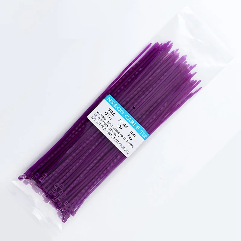 Purple 100 шт. самоблокирующиеся Нейлоновые кабельные стяжки многоцелевого использования 8 дюймов провод кабель стяжку Кухня Еда Сумка зажим Пластик Садоводство завод кабельные стяжки - Цвет: Purple
