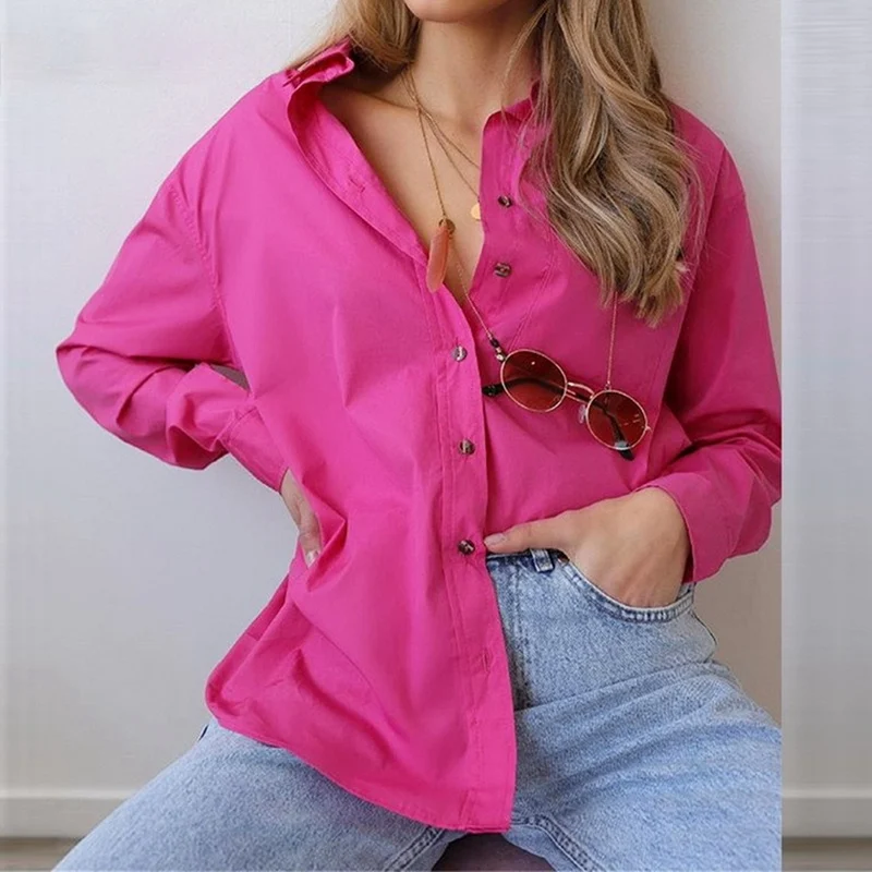 

Laamei 2021 Autumn Women Blouses Korean Chic Temperament Light Green Shirt Women Loose Casual Baggy Top Turn-down Collar Shirts