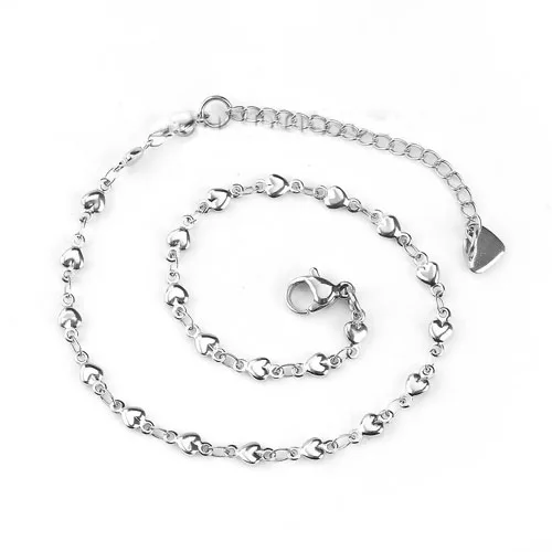 Fashion Gifts 304 Stainless Steel Anklets Heart Silver Color  23cm(9") long, Chain Size: 7x4mm( 2/8" x 1/8"), 1 Piece