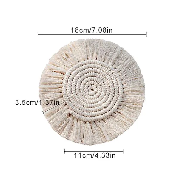3Pcs 18Cm Round Cotton Coasters Insulation Coffee Pad Placemat Non-Slip Handmade Macrame Cup Cushion Mat For Table |