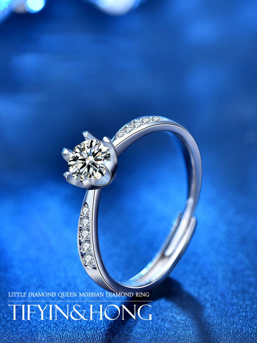 

100% Moissanite Classic Queen Diamond Ring 50 points High Quality Artificial S925 Silver Wedding Engagement Couple Gift Jewelry