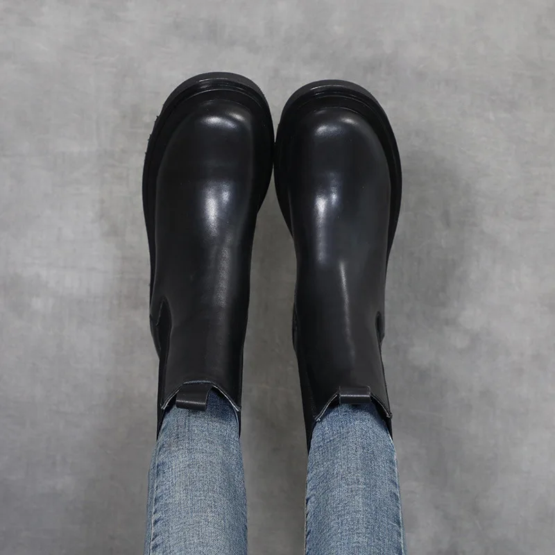 

Leather boots bottom fashion Chelsea boots 2021 women's thick new autumn and winter muffin bottom handsome pure leather boots