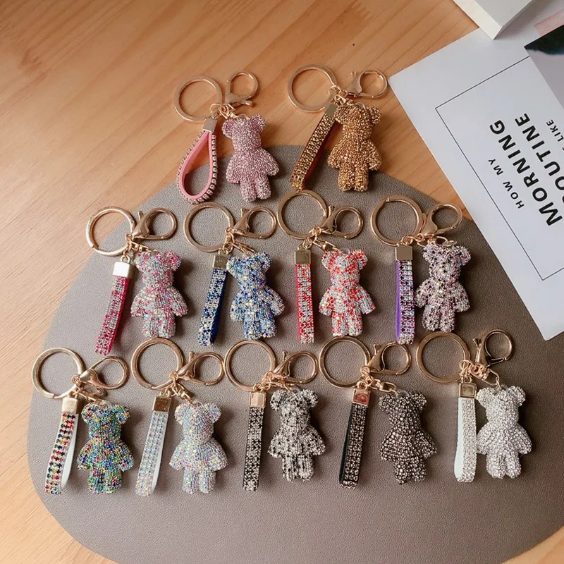 

Key Chain Rhinestone Violent Bear Charms Glitter Craft Keyring Jewlery For Car Bag Pendant Decorations Fashion 2022 New Years