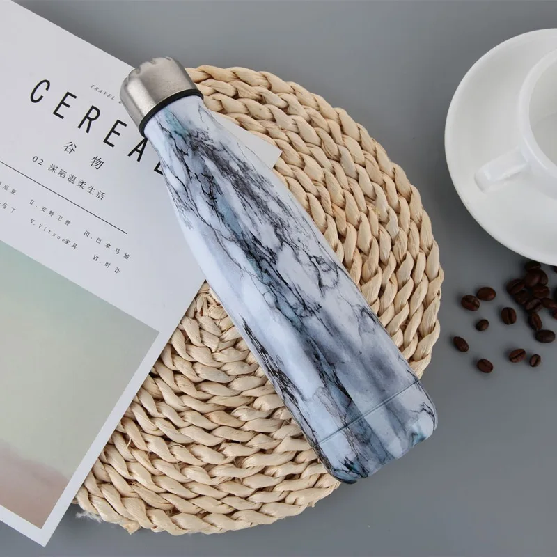 Логотип на заказ мраморная бутылка для воды термос из нержавеющей стали не