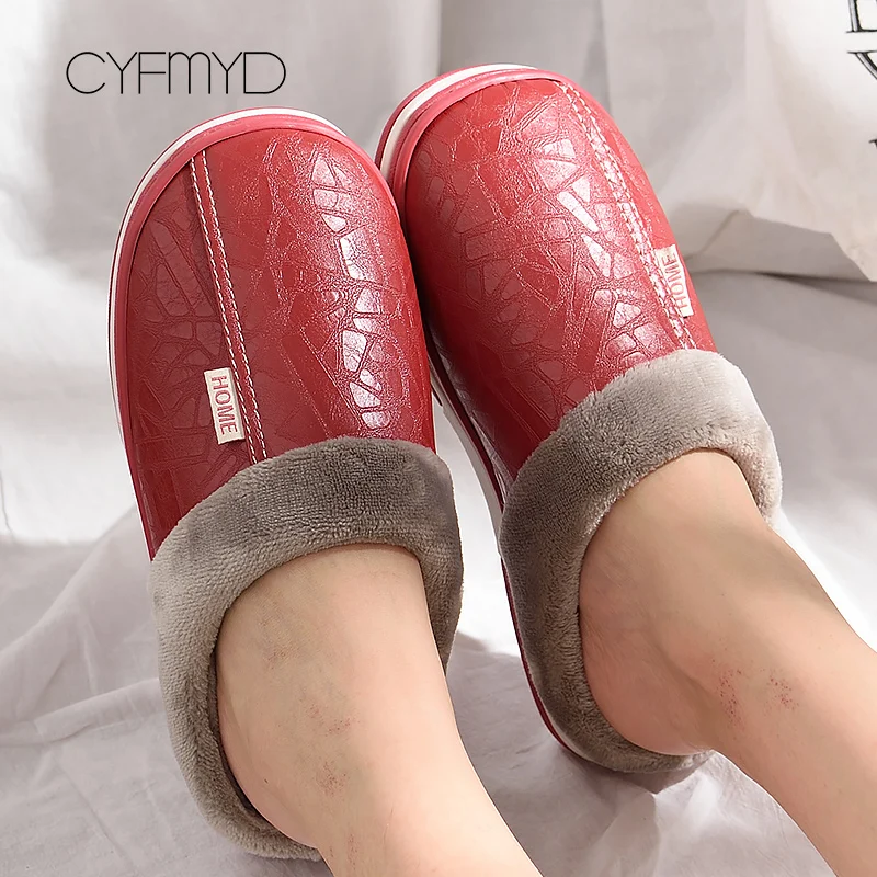Women's shoes Indoor Slippers Memory foam Size 9-17 Non-slip Winter Ladies leather slippers Antifouling Family Home shoes